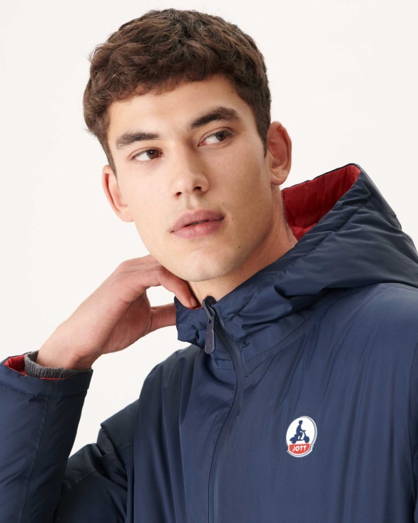Jott UK Marine/Rouge Reversible Hooded Puffer Jacket Bergen