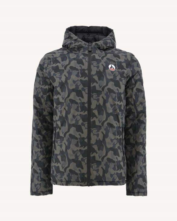 Jott UK Print Militaire/Noir Reversible Hooded Puffer Jacket Bergen