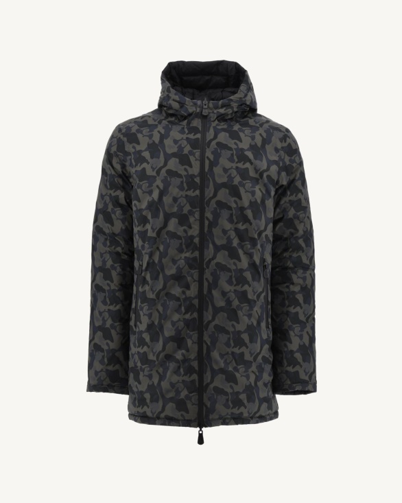 Print Militaire/Noir Reversible Light Down Jacket Amsterdam Jott UK
