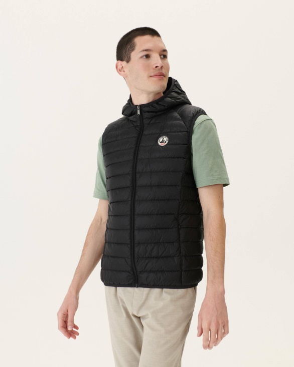 Hooded Sleeveless Down Jacket Noir Pat Jott UK