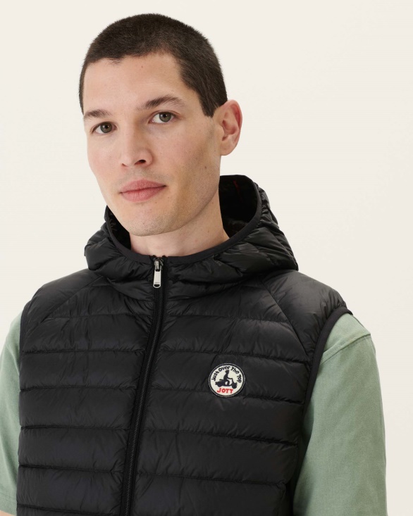 Hooded Sleeveless Down Jacket Noir Pat Jott UK