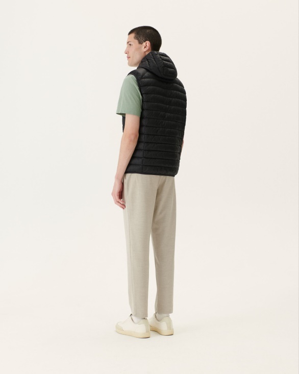 Hooded Sleeveless Down Jacket Noir Pat Jott UK
