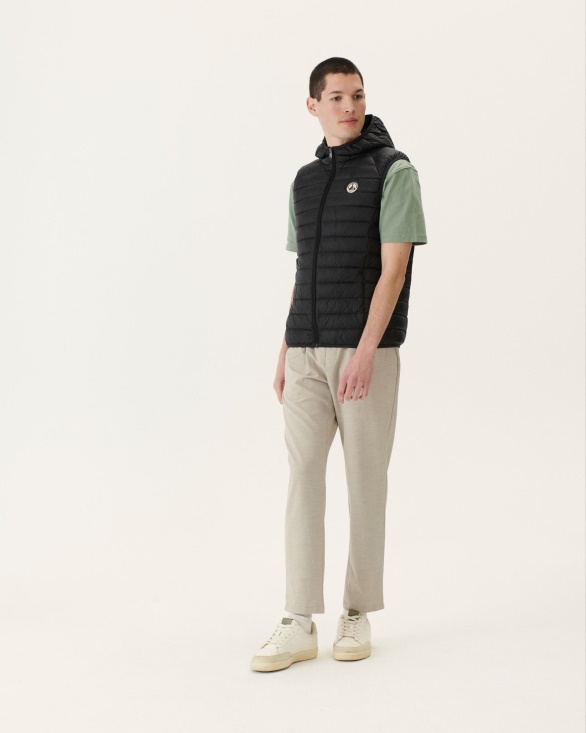 Hooded Sleeveless Down Jacket Noir Pat Jott UK