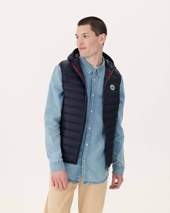 Jott UK Hooded Sleeveless Down Jacket Marine Pat