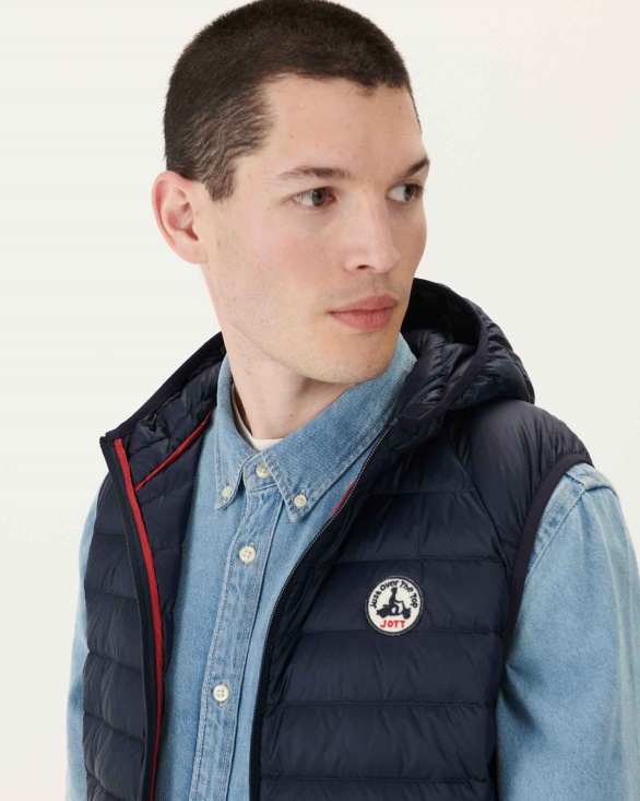 Jott UK Hooded Sleeveless Down Jacket Marine Pat