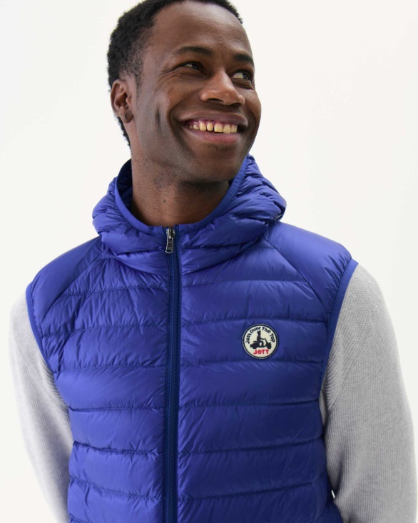 Hooded Sleeveless Down Jacket Dark Denim Pat Jott UK