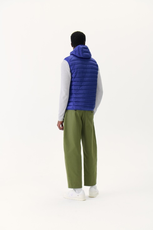 Hooded Sleeveless Down Jacket Dark Denim Pat Jott UK