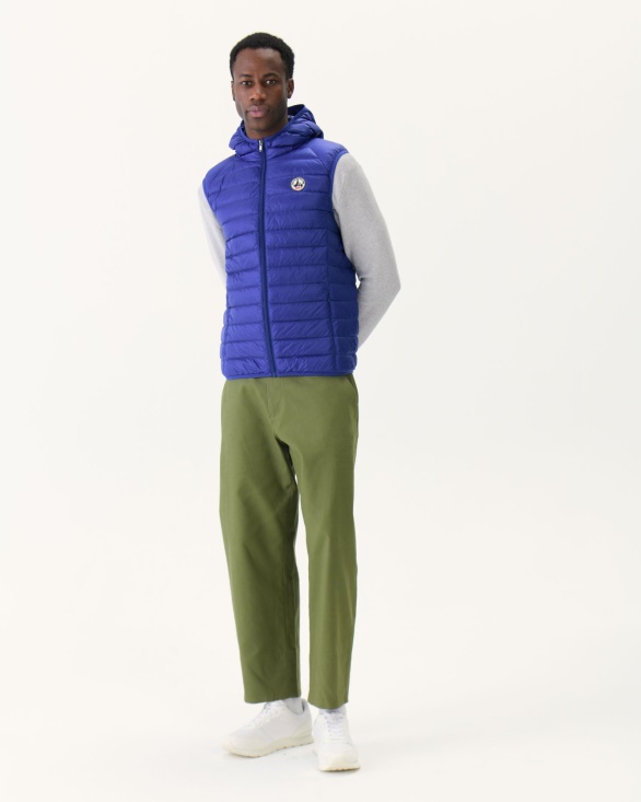 Hooded Sleeveless Down Jacket Dark Denim Pat Jott UK