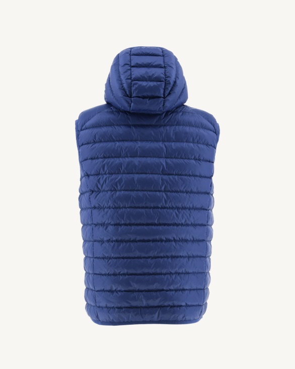Hooded Sleeveless Down Jacket Dark Denim Pat Jott UK