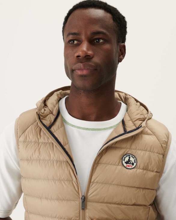 Hooded Sleeveless Down Jacket Beige Pat Jott UK
