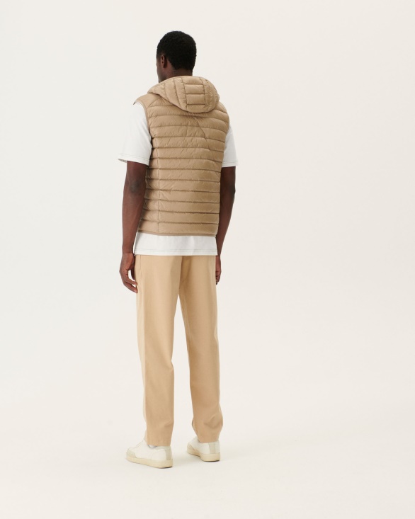 Hooded Sleeveless Down Jacket Beige Pat Jott UK
