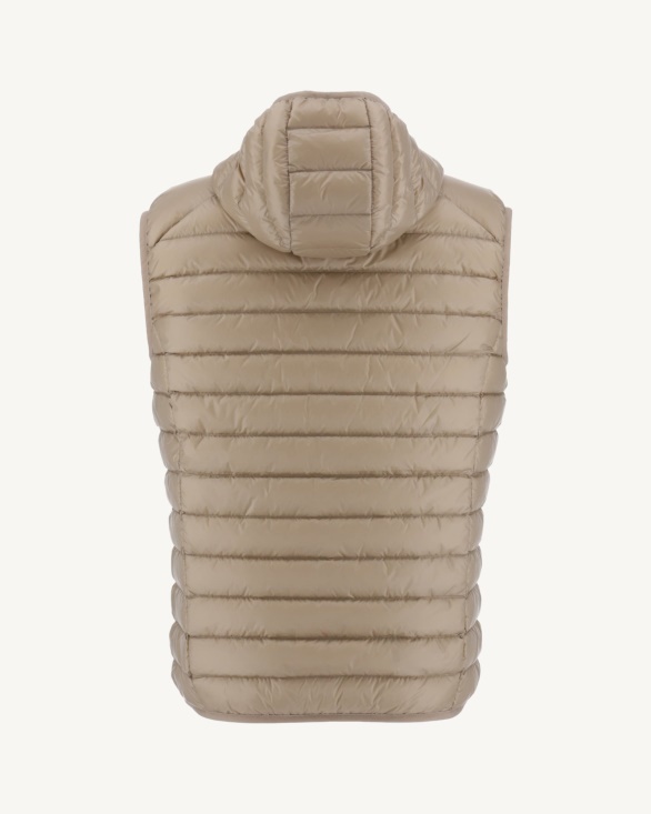 Hooded Sleeveless Down Jacket Beige Pat Jott UK