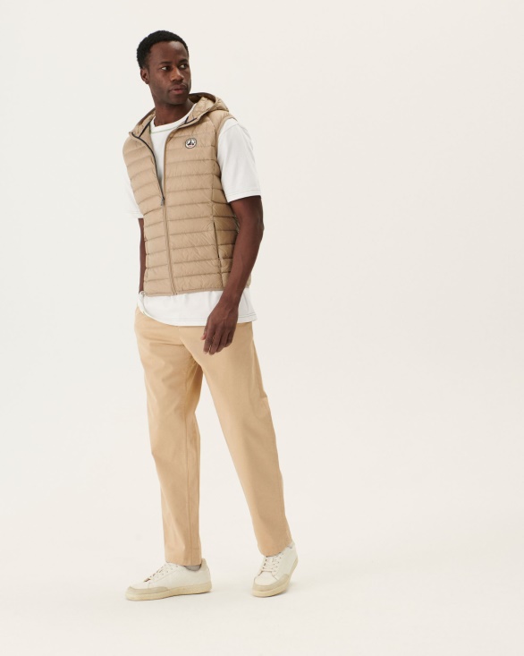 Hooded Sleeveless Down Jacket Beige Pat Jott UK