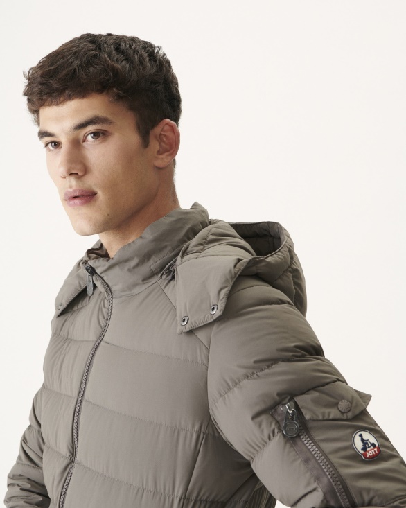 Taupe Extreme Cold Hooded Down Jacket Adrien Jott UK