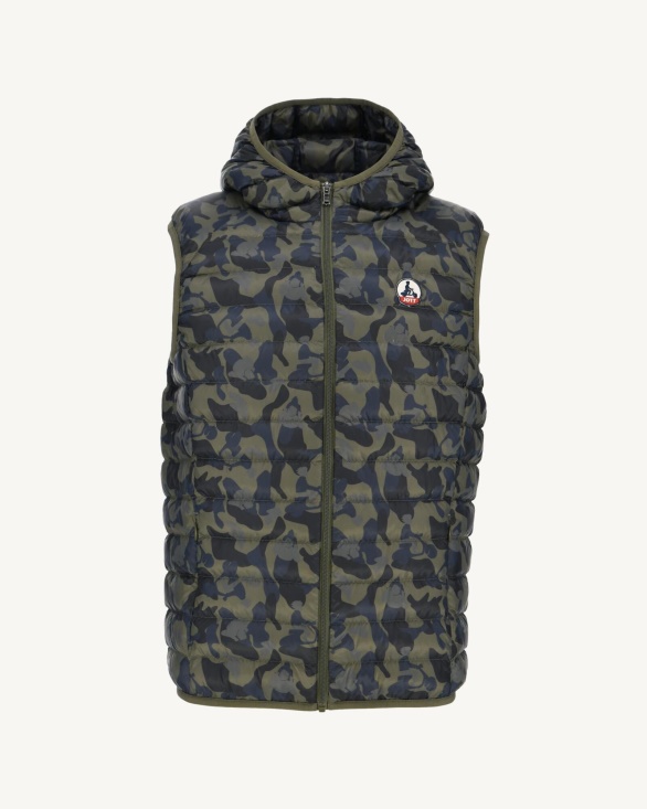 Print Militaire Hooded Sleeveless Down Jacket Pat Jott UK