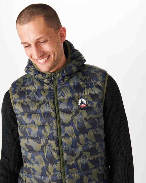 Print Militaire Hooded Sleeveless Down Jacket Pat Jott UK