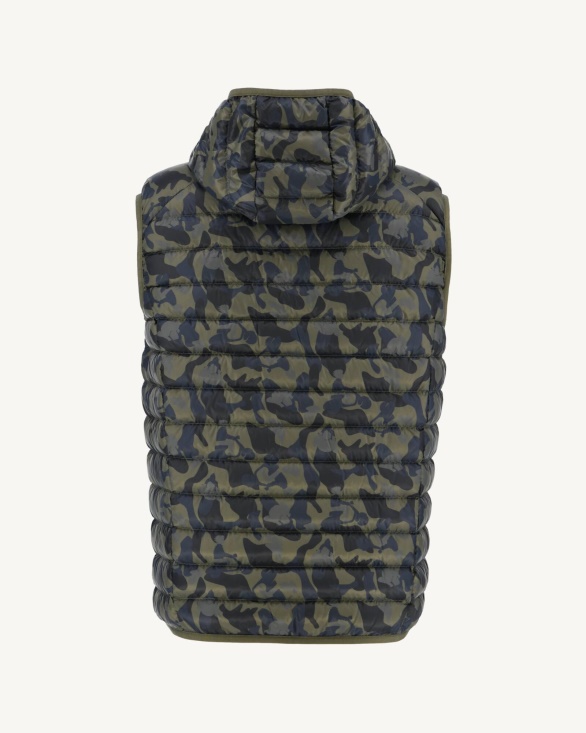 Print Militaire Hooded Sleeveless Down Jacket Pat Jott UK