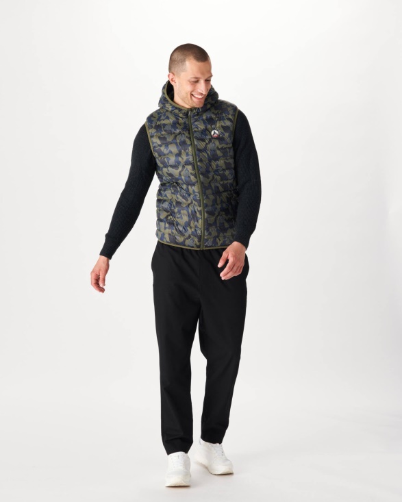 Print Militaire Hooded Sleeveless Down Jacket Pat Jott UK