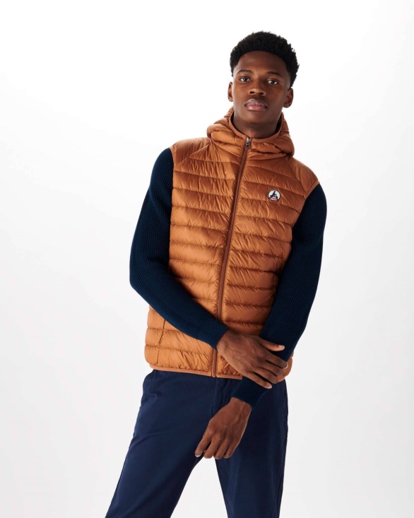 Jott UK Hooded Sleeveless Down Jacket Caramel Pat