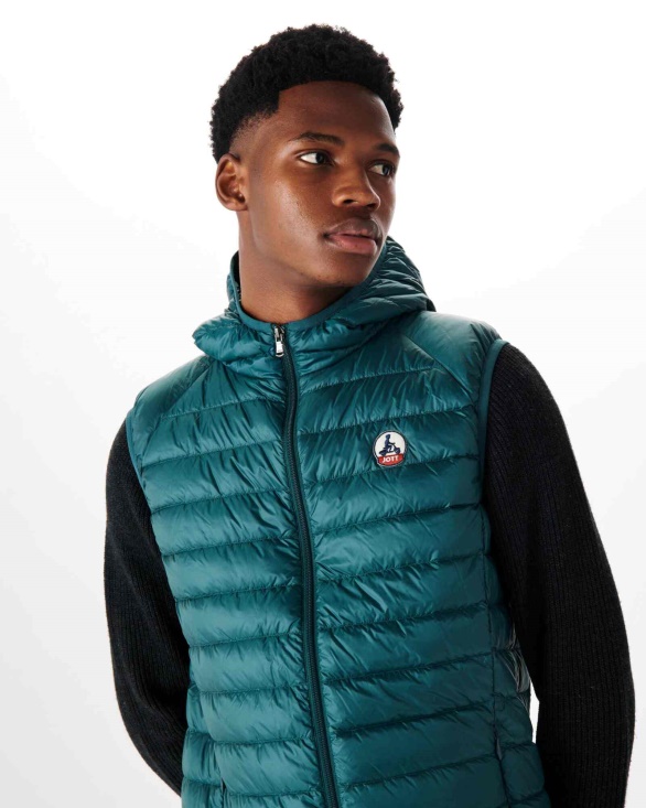 Hooded Sleeveless Down Jacket Vert Fonce Pat Jott UK