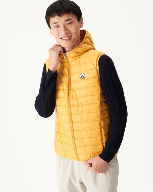 Jott UK Hooded Sleeveless Down Jacket Moutarde Pat