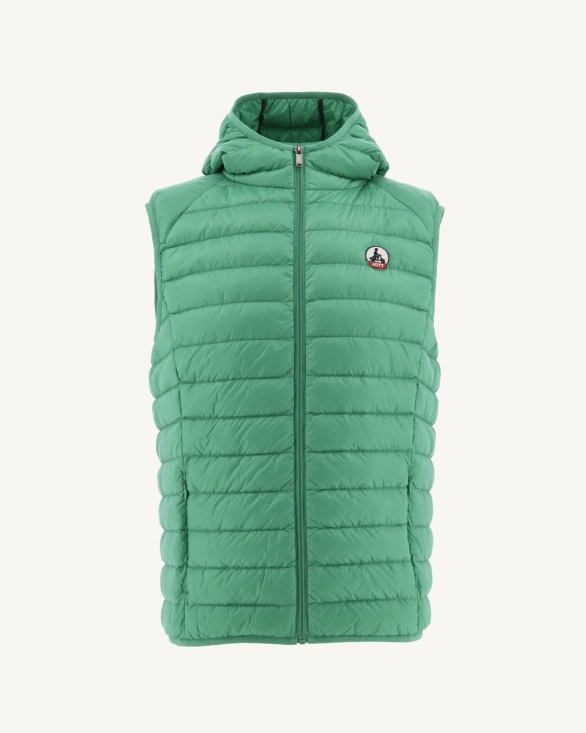 Jott UK Poppy Green Hooded Sleeveless Down Jacket Pat