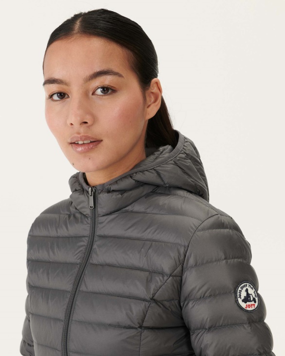 Lightweight Hooded Down Jacket Anthracite Cloe Jott UK