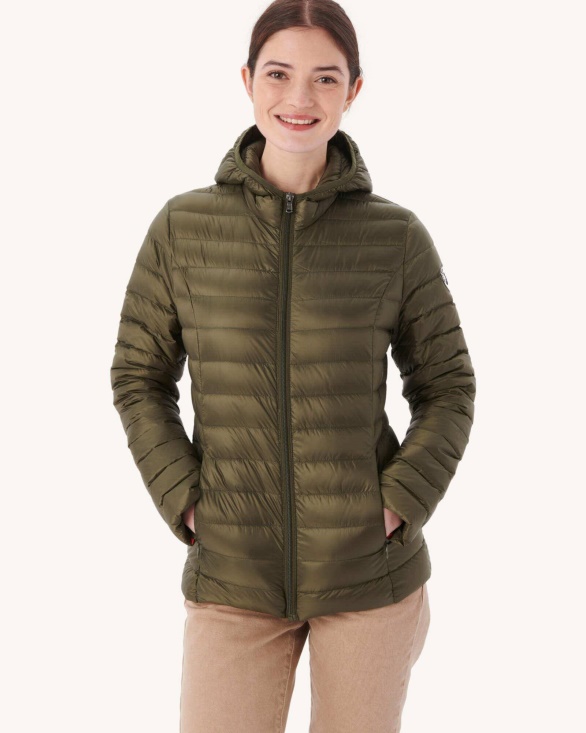 Jott UK Lightweight Hooded Down Jacket Army Cloe