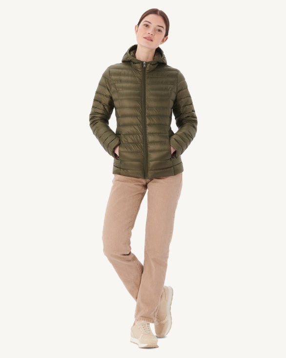 Jott UK Lightweight Hooded Down Jacket Army Cloe
