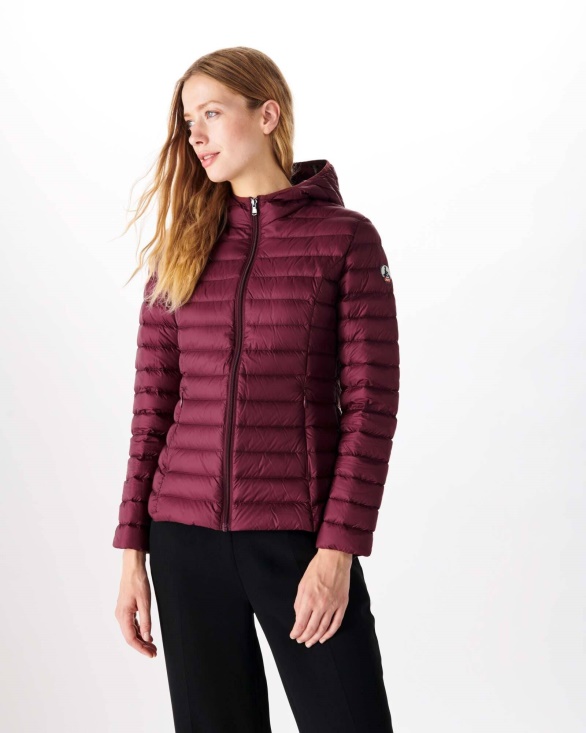 Lightweight Hooded Down Jacket Aubergine Cloe Jott UK