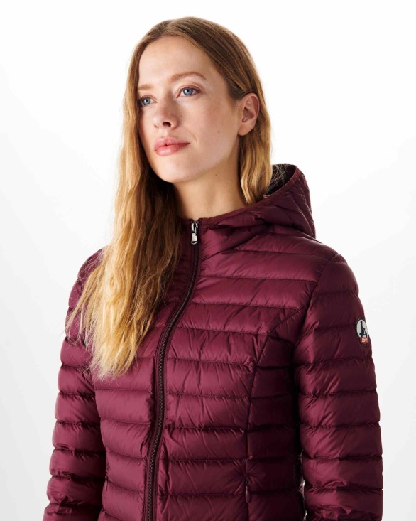 Lightweight Hooded Down Jacket Aubergine Cloe Jott UK