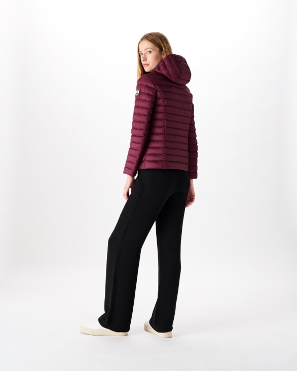 Lightweight Hooded Down Jacket Aubergine Cloe Jott UK