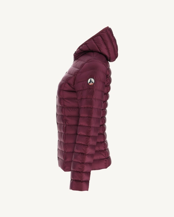 Lightweight Hooded Down Jacket Aubergine Cloe Jott UK