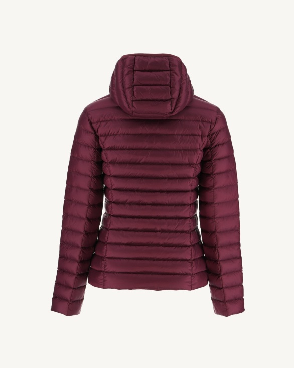 Lightweight Hooded Down Jacket Aubergine Cloe Jott UK