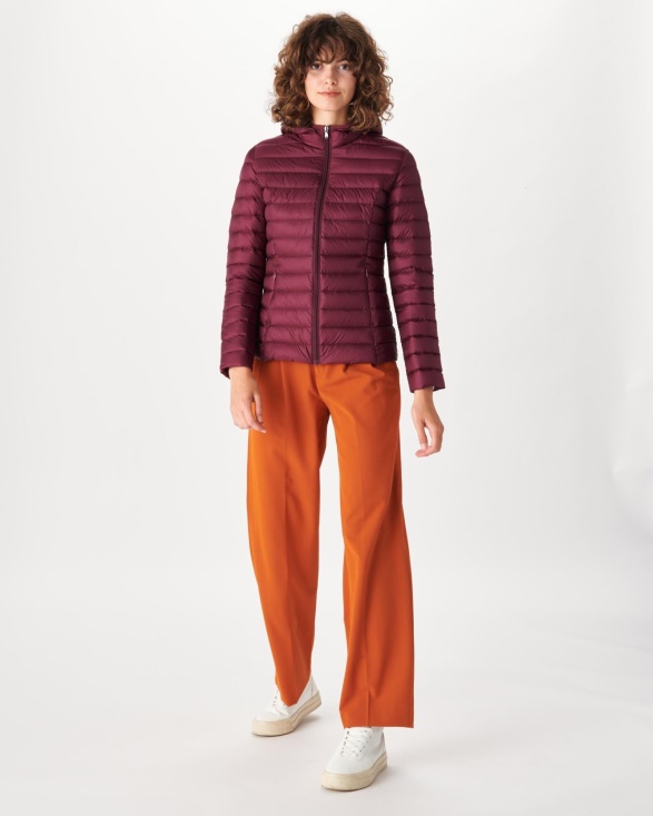 Lightweight Hooded Down Jacket Aubergine Cloe Jott UK