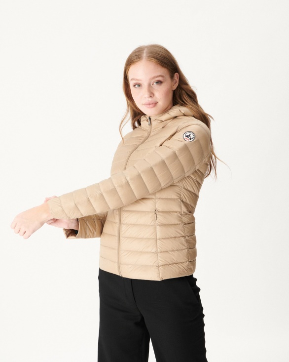 Jott UK Lightweight Hooded Down Jacket Beige Cloe