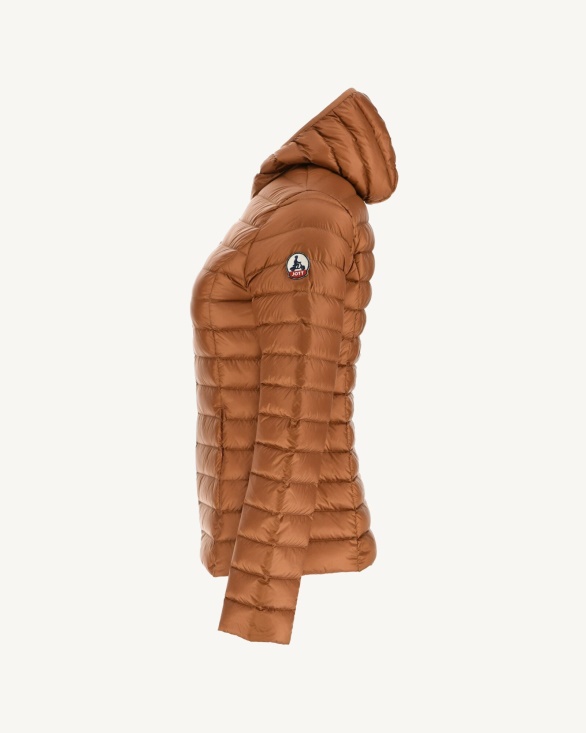 Lightweight Hooded Down Jacket Caramel Cloe Jott UK