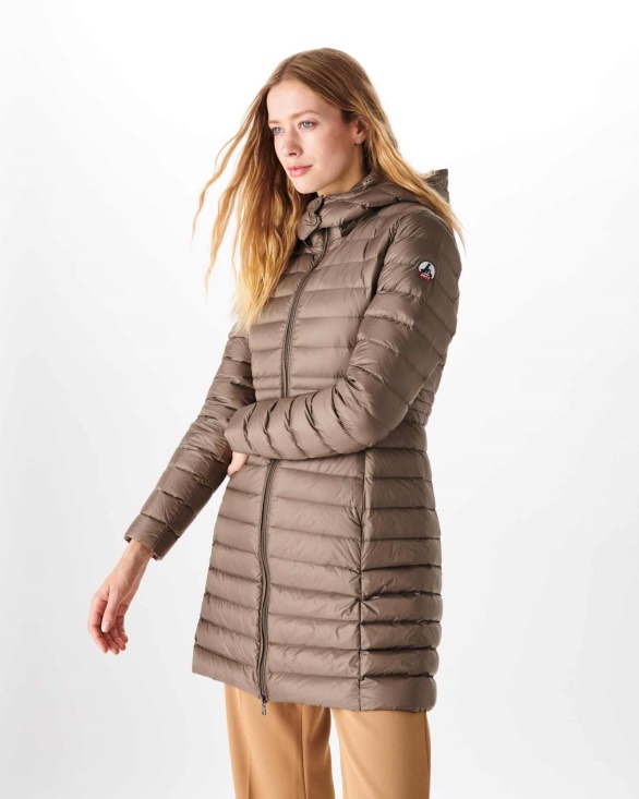 Jott UK Long Hooded Down Jacket Taupe Vero