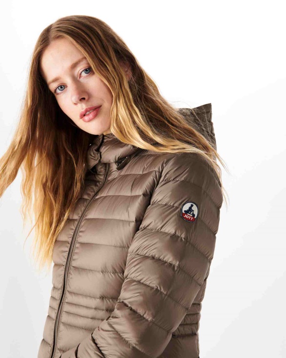 Jott UK Long Hooded Down Jacket Taupe Vero