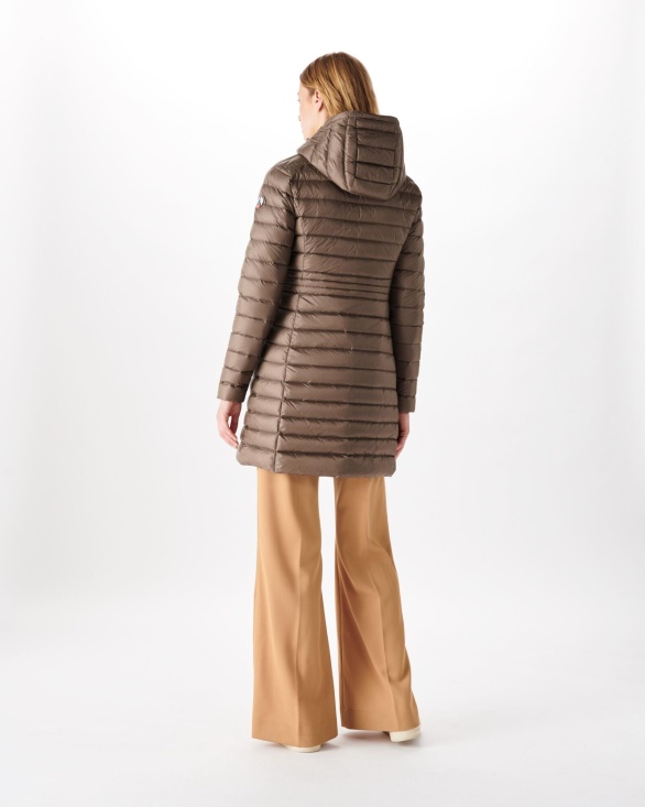 Jott UK Long Hooded Down Jacket Taupe Vero