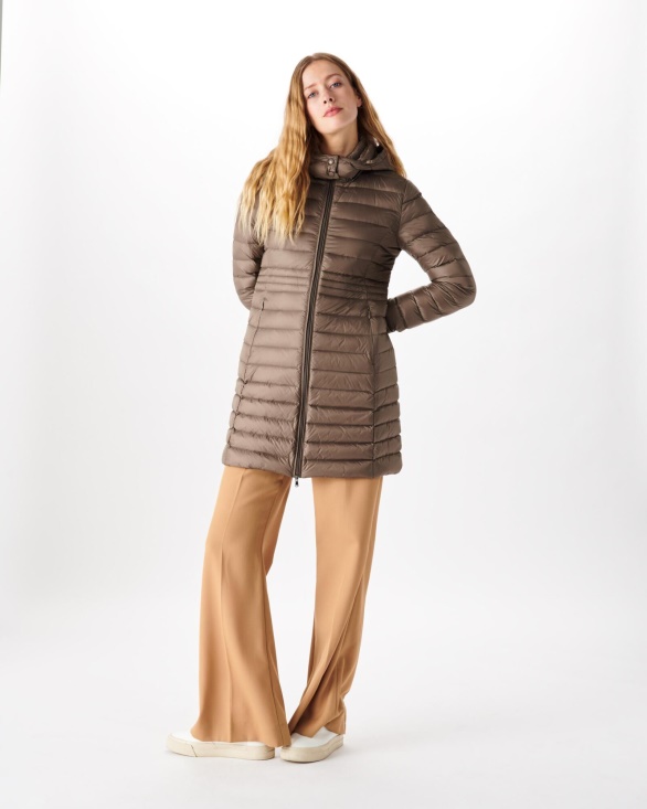 Jott UK Long Hooded Down Jacket Taupe Vero