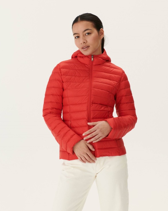 Jott UK Lightweight Hooded Down Jacket Fire Red Cloe