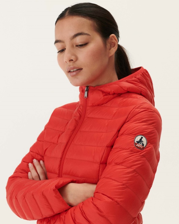 Jott UK Lightweight Hooded Down Jacket Fire Red Cloe