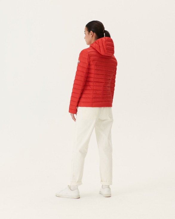 Jott UK Lightweight Hooded Down Jacket Fire Red Cloe