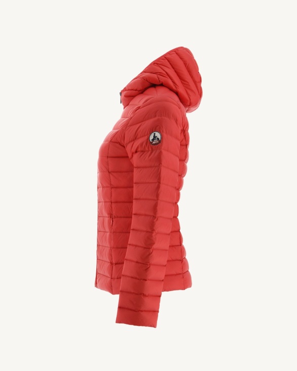 Jott UK Lightweight Hooded Down Jacket Fire Red Cloe
