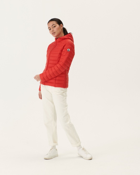 Jott UK Lightweight Hooded Down Jacket Fire Red Cloe