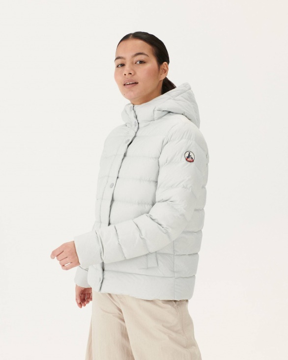 Soft Grey Jane Straight Hooded Puffer Jacket Jott UK