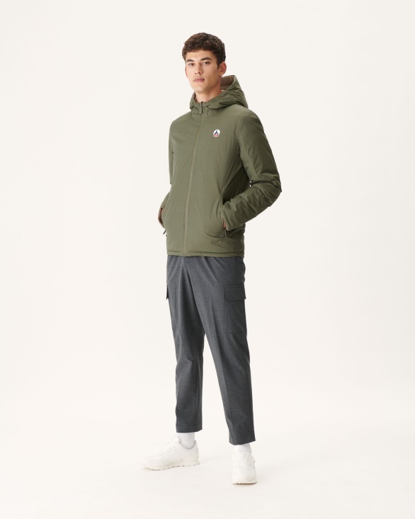 Jott UK Army/Beige Reversible Hooded Puffer Jacket Bergen
