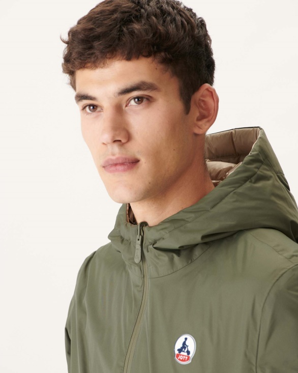 Jott UK Army/Beige Reversible Hooded Puffer Jacket Bergen