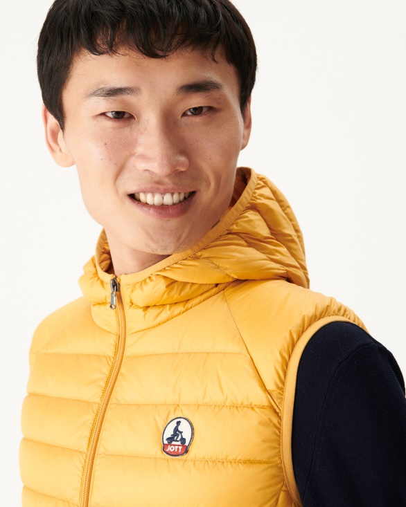Mustard Yellow Hooded Sleeveless Down Jacket Pat Jott UK